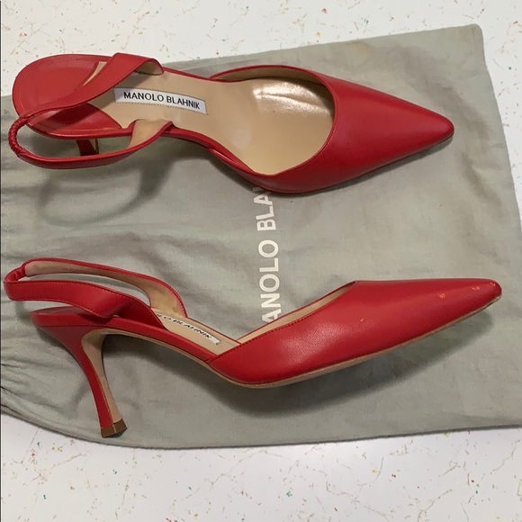 Manolo Blahnik red calf leather slingback pumps - Picture 5 of 7